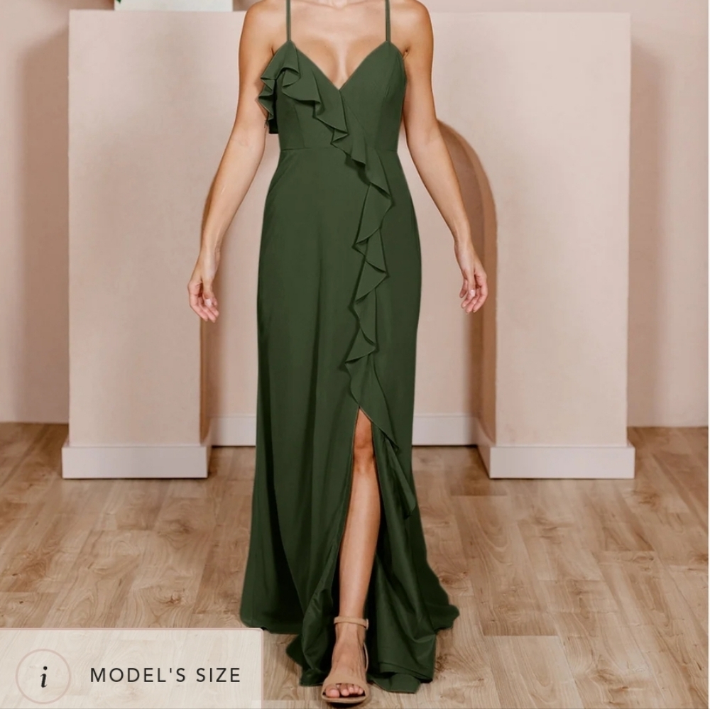 Revelry Paloma Chiffon Dress - Deep Olive